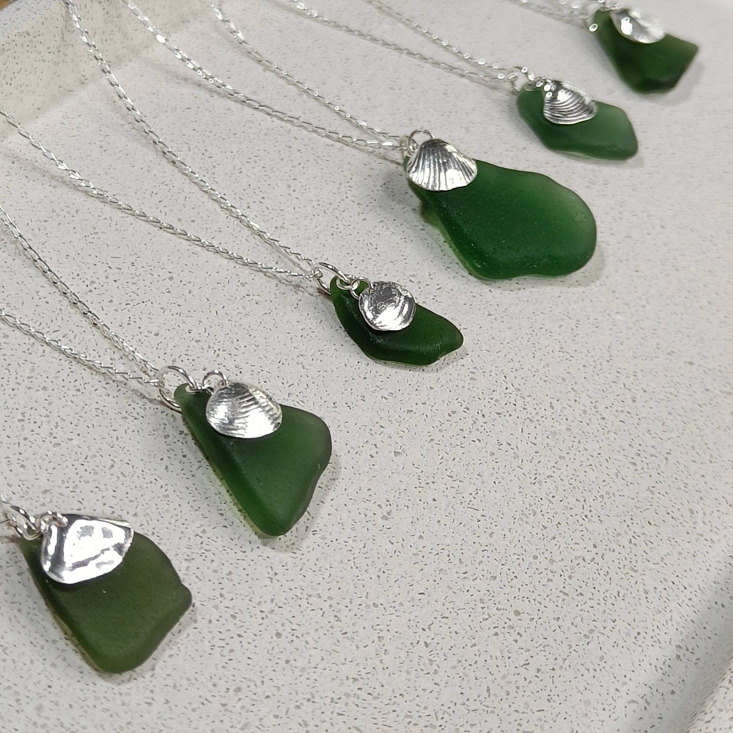 Sea Green Seaglass & Wedge charm necklace (18"/45cm chain)