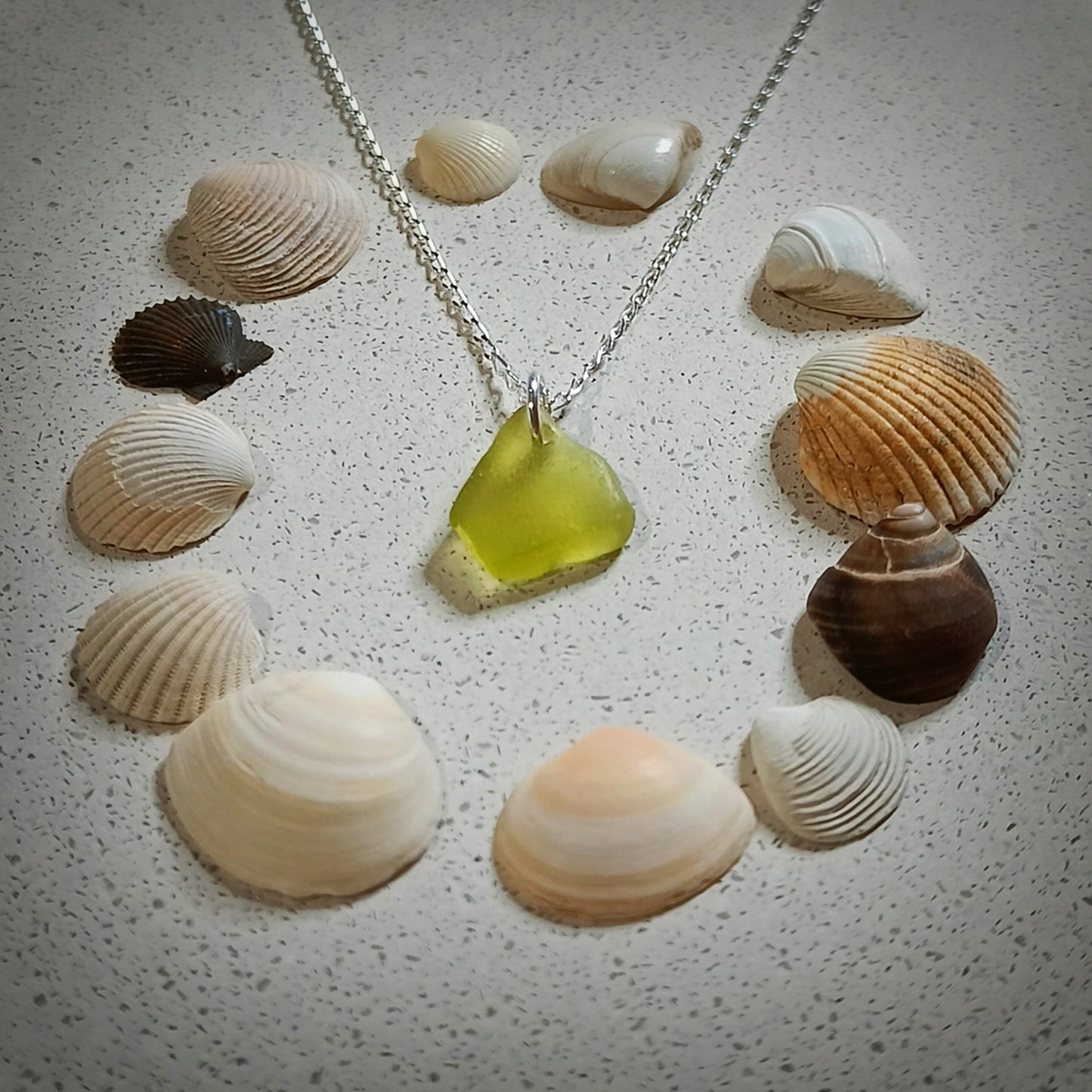 Simple Canary seaglass necklace, (16"/40cm chain)