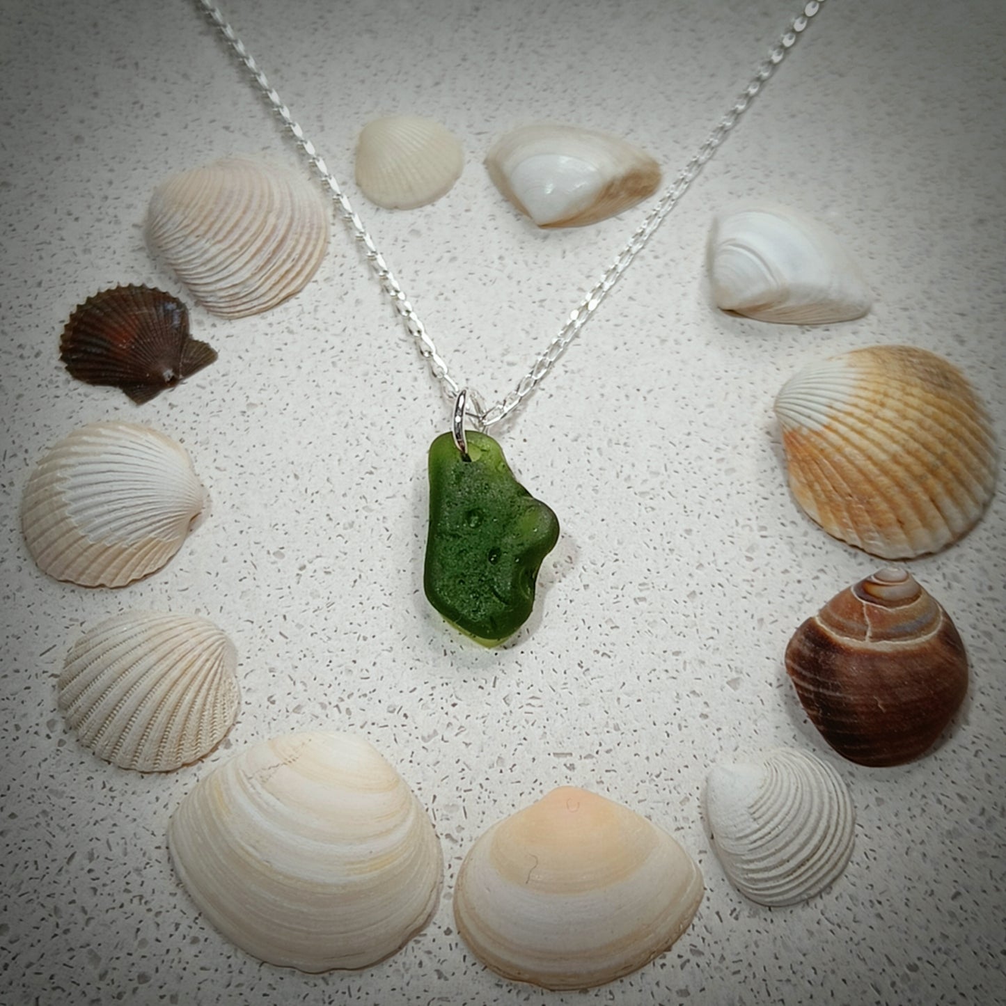 Simple Racing Green seaglass necklace, (16"/40cm chain)