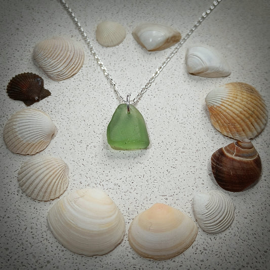 Simple Sea Green seaglass necklace, (16"/40cm chain)