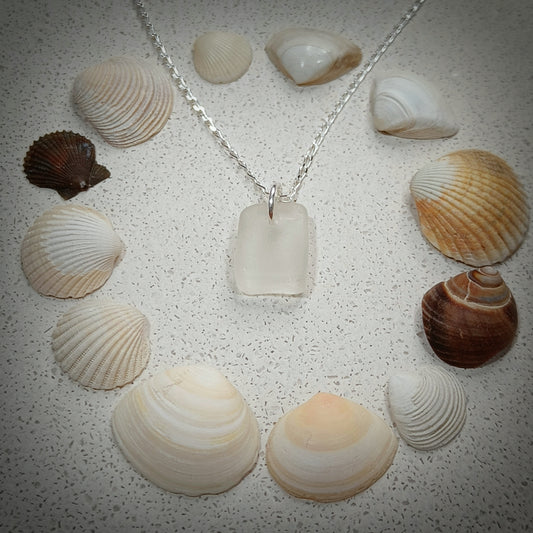 Simple Sea Foam seaglass necklace, (16"/40cm chain)