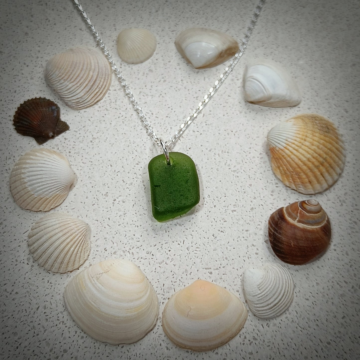 Simple Racing Green seaglass necklace, (16"/40cm chain)