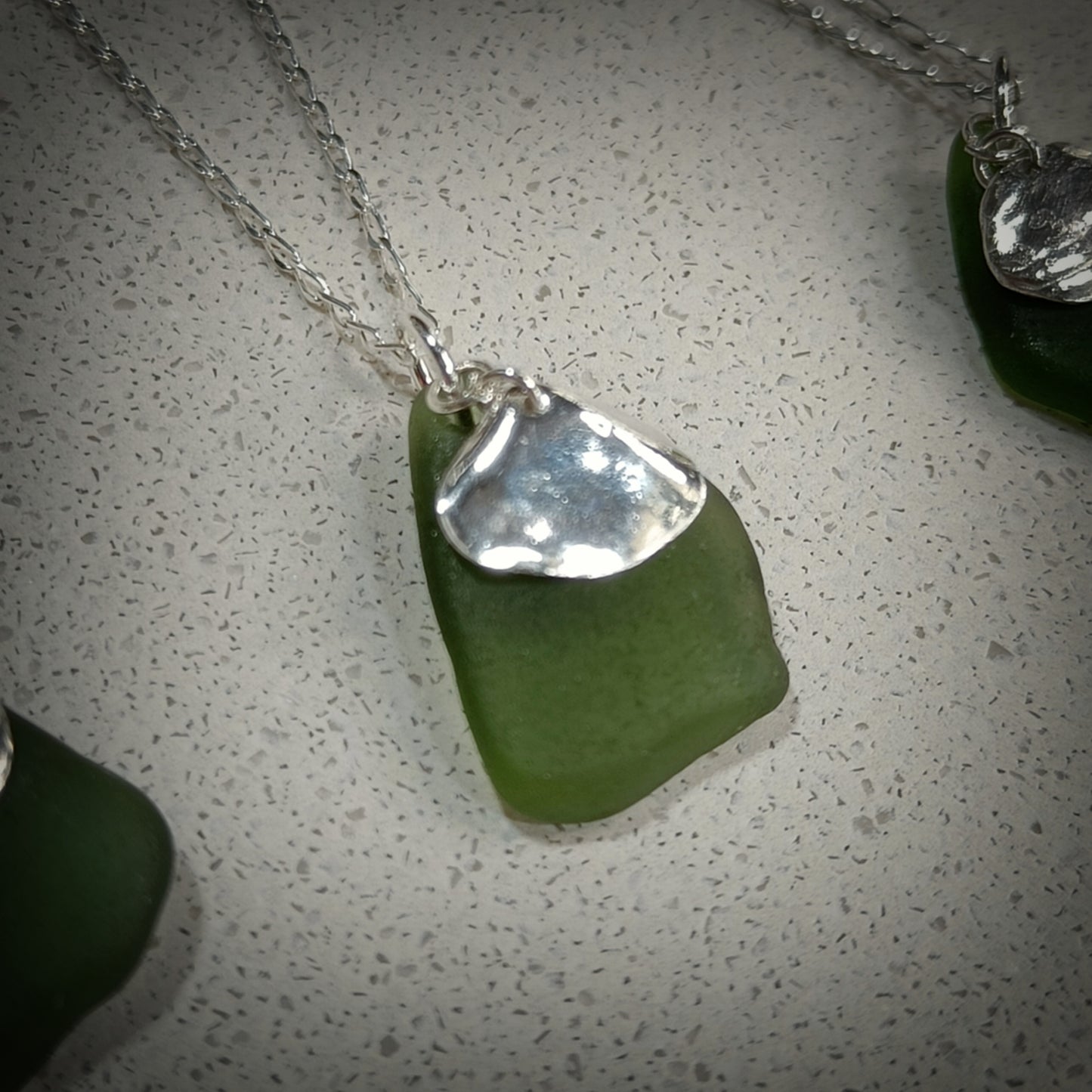 Sea Green Seaglass & Wedge charm necklace (18"/45cm chain)