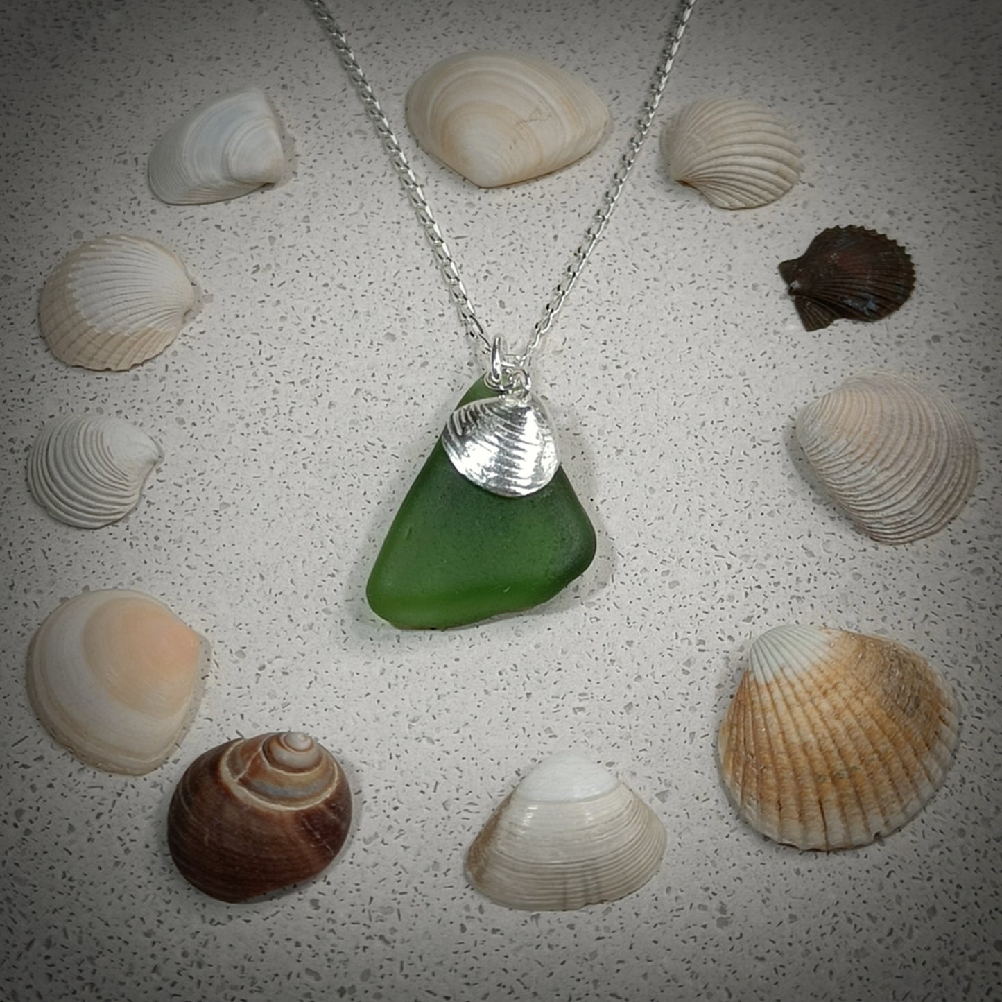 Sea Green Seaglass & Venus charm necklace (18"/45cm chain)