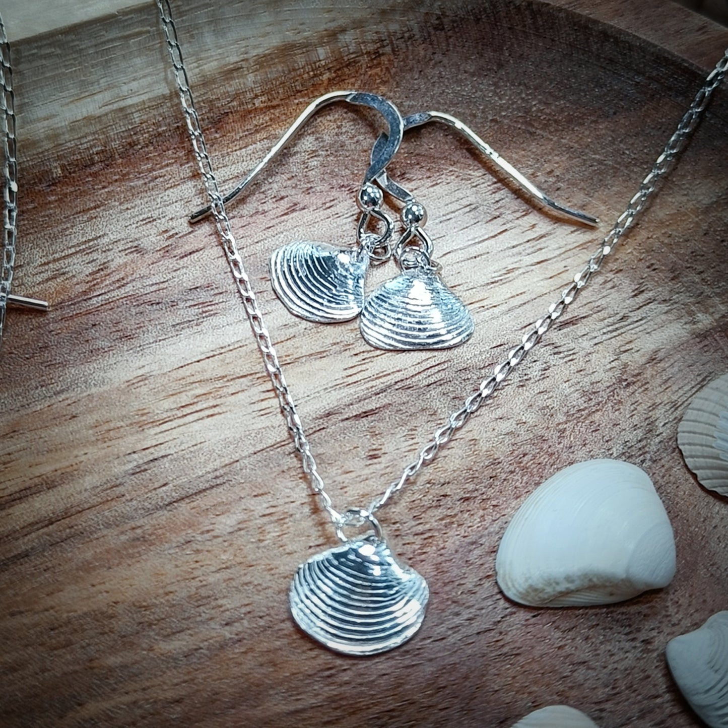 Small Silver Venus shell necklace, (16"/40cm chain)